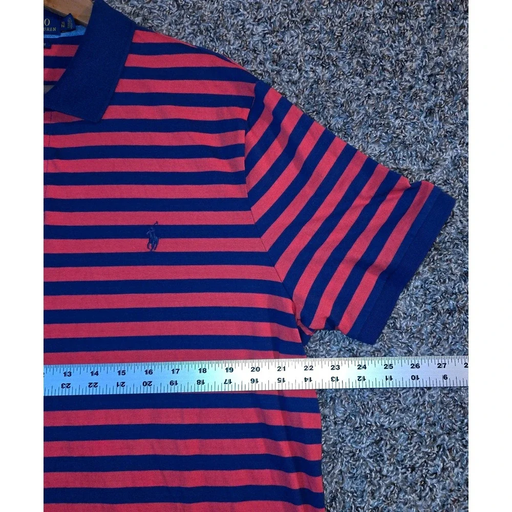 Ralph Lauren Polo Shirt Mens XL Blue Red Striped Blue Pony Classic Short Sleeve